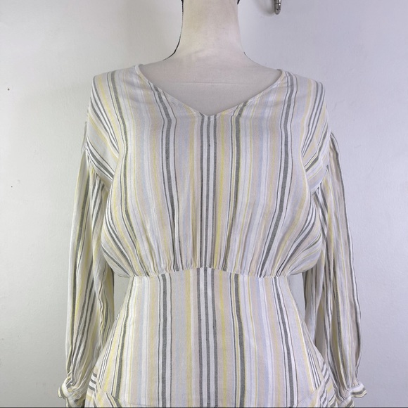 ATM Striped Long Sleeve Linen Skater Skirt Dress NWT Size 4 - Picture 4 of 11